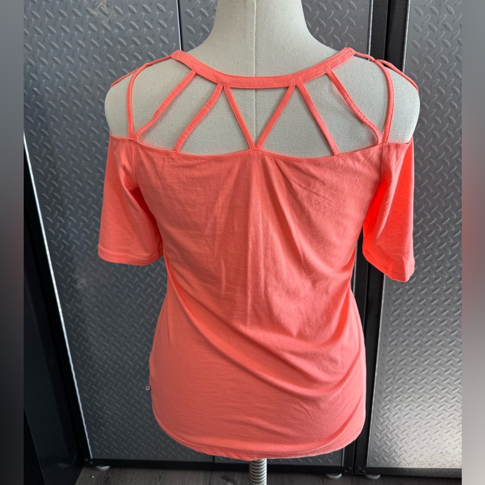 Fabletics Peach/Coral Women's Top with Strappy Shoulder and Back Design